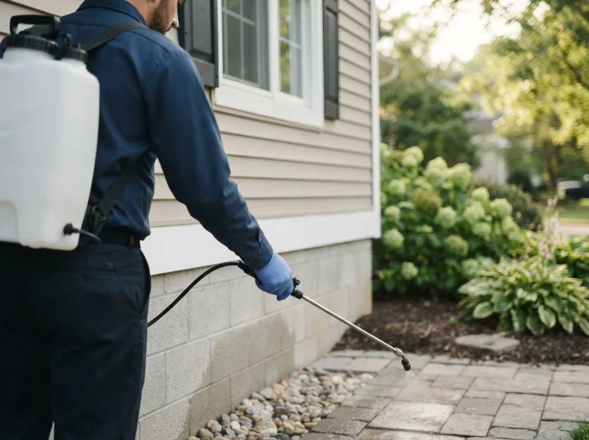 Pest control technician inspecting a home in Thomas, OK
